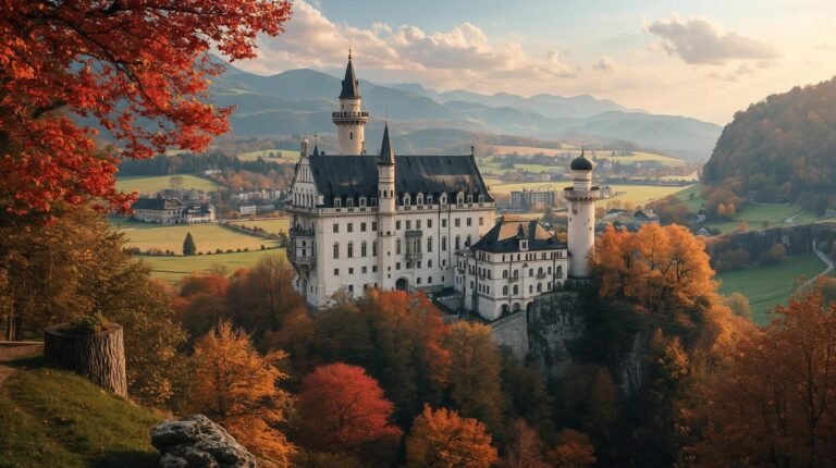 beautiful castle, switzerland with autumn leaves, morning affirmations for a better day