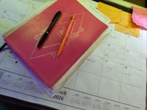 Calendar and notebook journal.